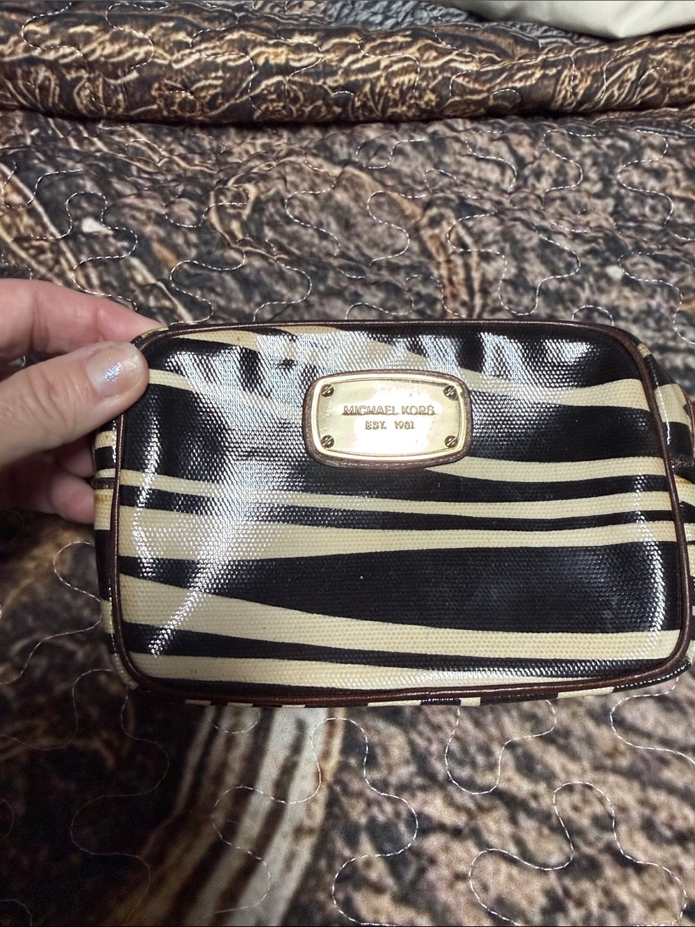 Michael Kors Black and Cream Zebra-Print Cosmetic Pouch